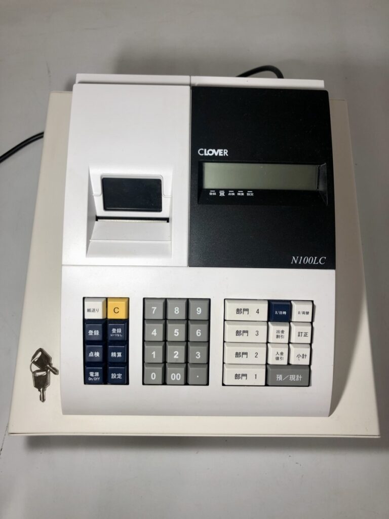 CLOVER クローバー N100LC 通電確認済み 電動レジ 事務 店舗用品 鍵つき 白 精算機 電子レジスター