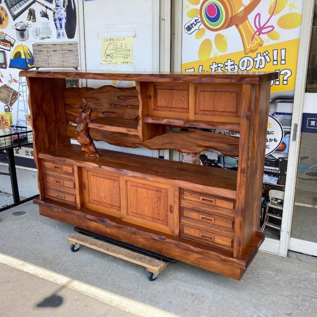 高級 世界遺産 屋久杉 無垢材 キャビネット　茶棚 飾り棚 飾棚 サイドボード 水屋箪笥 茶箪笥 シェルフ 銘木 伝統工芸