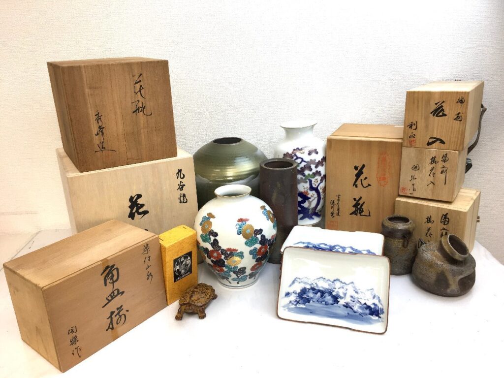 九谷焼　花瓶　美術有田焼　深川製磁　備前焼 掛花入　染付山乃角皿　陶楽　花入など　まとめ売り　真作保証