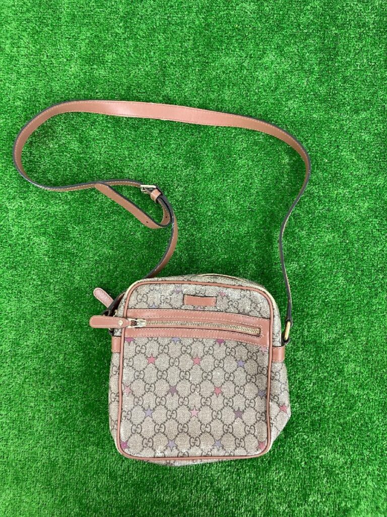 グッチ GUCCI ショルダーバッグ GGスプリームスター PVC(塩化ビニール)×レザー カーキ×ブラウン×マルチ