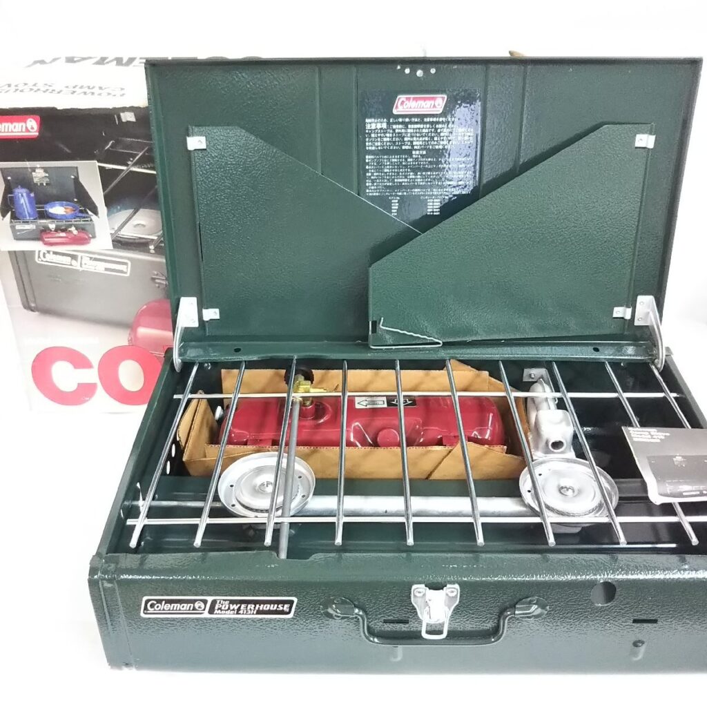 美品 Coleman コールマン POWERHOUSE CAMP STOVE ツーバーナーコンロ 413H499J 動作未確認 現状品