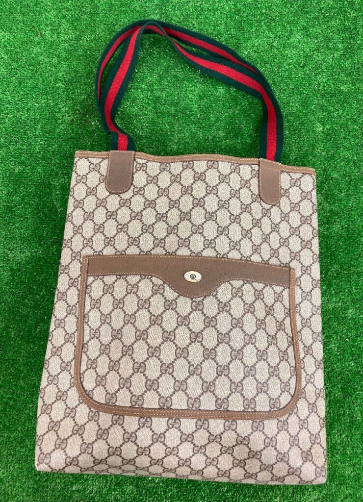 GUCCI グッチ GG キャンパス レザー シェリーライン トートバッグ ハンドバッグ ブラウン