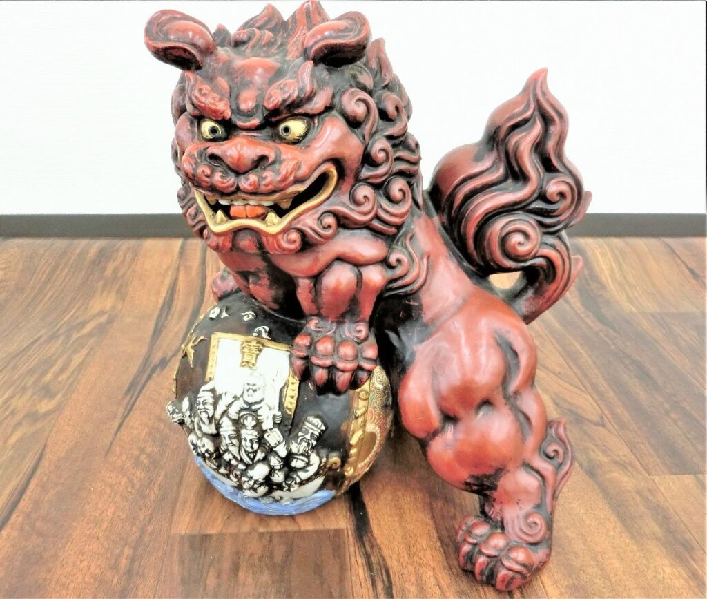 九谷焼 玉乗り獅子 陶器置物 縁起物 九谷 獅子