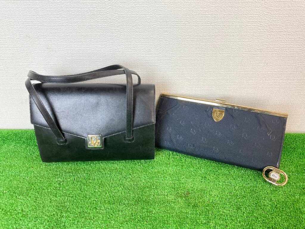 ChristianDior　クリスチャンディオール　オールド　レザー　ハンドバッグ　ブラック系　ゴールド金具　おまけ付き