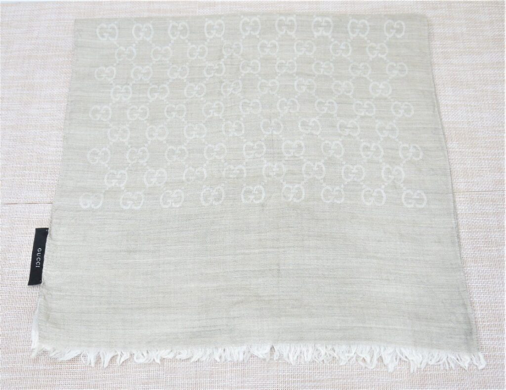 グッチ GUCCI GG柄 ストール ショール 45×180cm ベージュフリンジ ウール シルク イタリア製