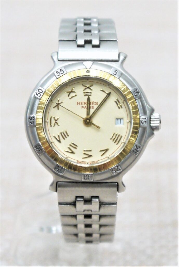 エルメス HERMES レディース キャプテンニモ 10ATU 回転ベゼル カレンダー クォーツ コンビ 腕時計 ウォッチ