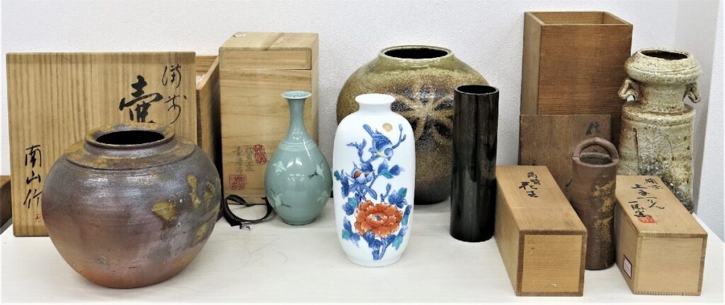 陶器 壺 花瓶 まとめ売り 6点 色鍋島 和泉作 花鳥 花入 一腸窯 上手一りん 信楽焼 信楽窯 松月窯 後楽窯