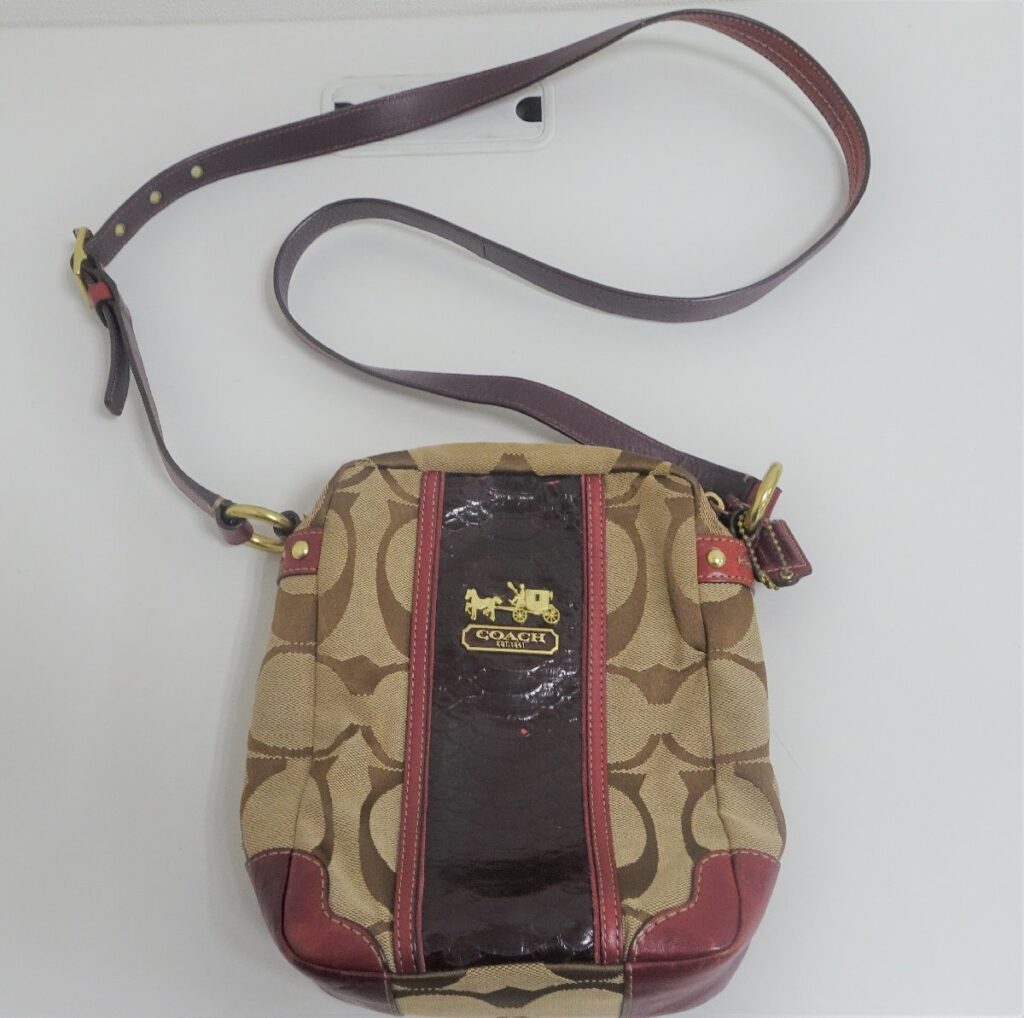 コーチ COACH 12471 シグネチャー ショルダーバッグ ジャガード　レザー レッド　ベージュ