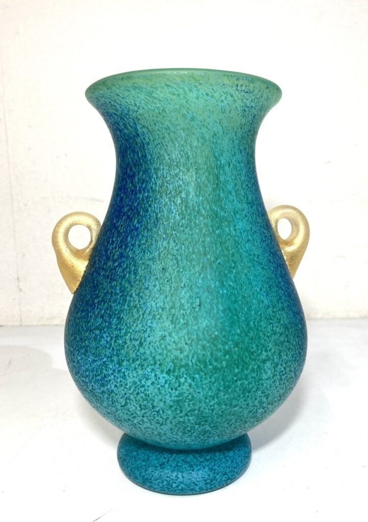 真作保証 岩田久利 花瓶 花びん 緑青 金彩双耳付き 華道具 フラワーベース 双耳花瓶 絲韻 花器 手吹 岩田久利作