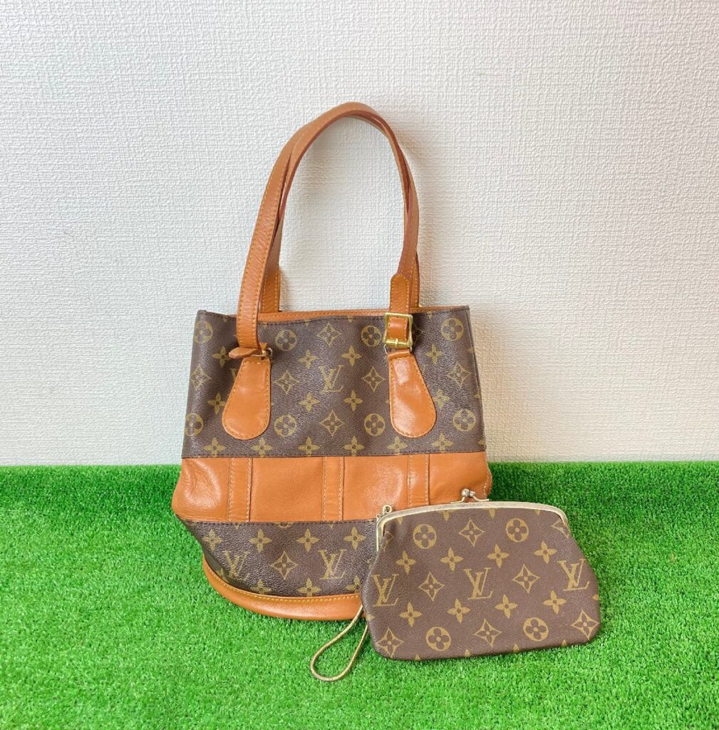 LOUIS VUITTON　ルイヴィトン　モノグラム　ハンドバッグ　バケット　バケツ型　ゴールド金具　がま口　ポーチ　型崩れ有
