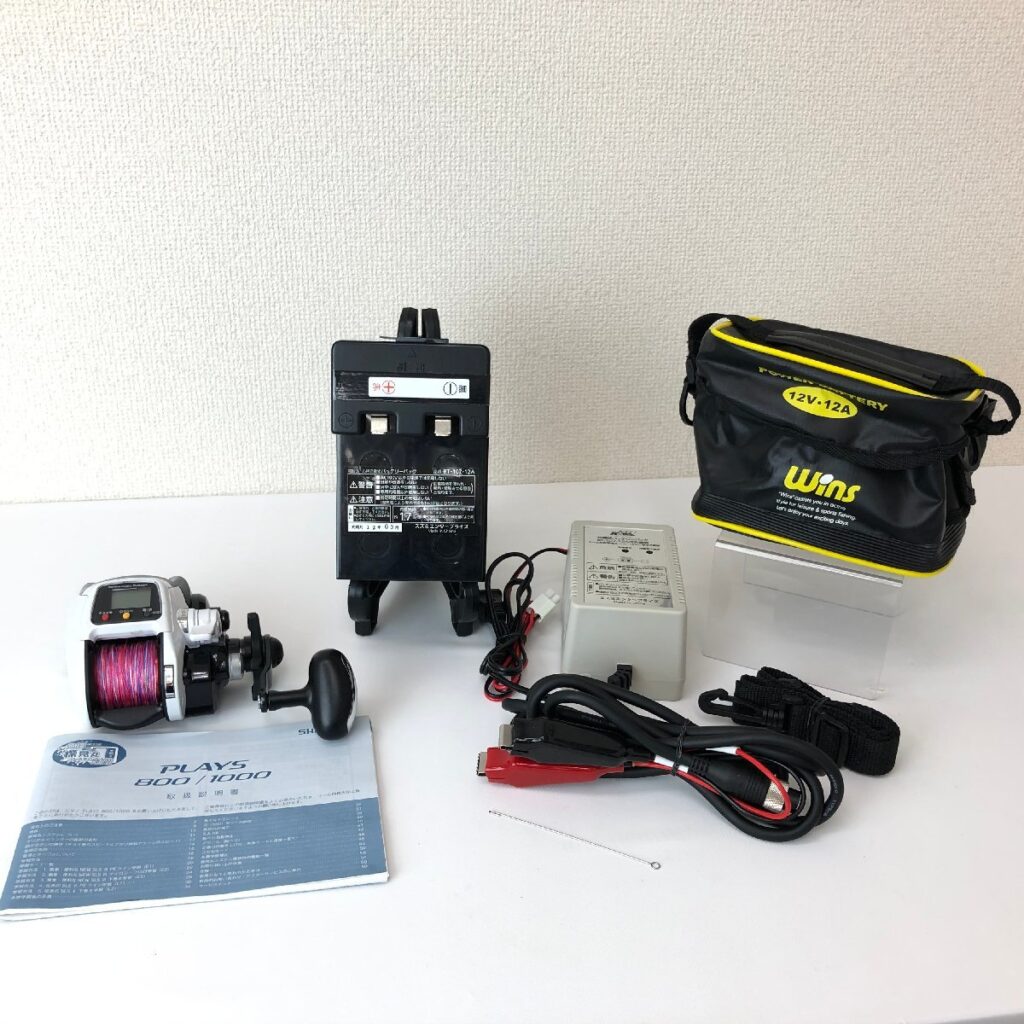 SHIMANO シマノ PLAYS 1000 電動リール＆Wins 充電式バッテリーパック BT-107 セット　通電確認済み プレイズ 1000
