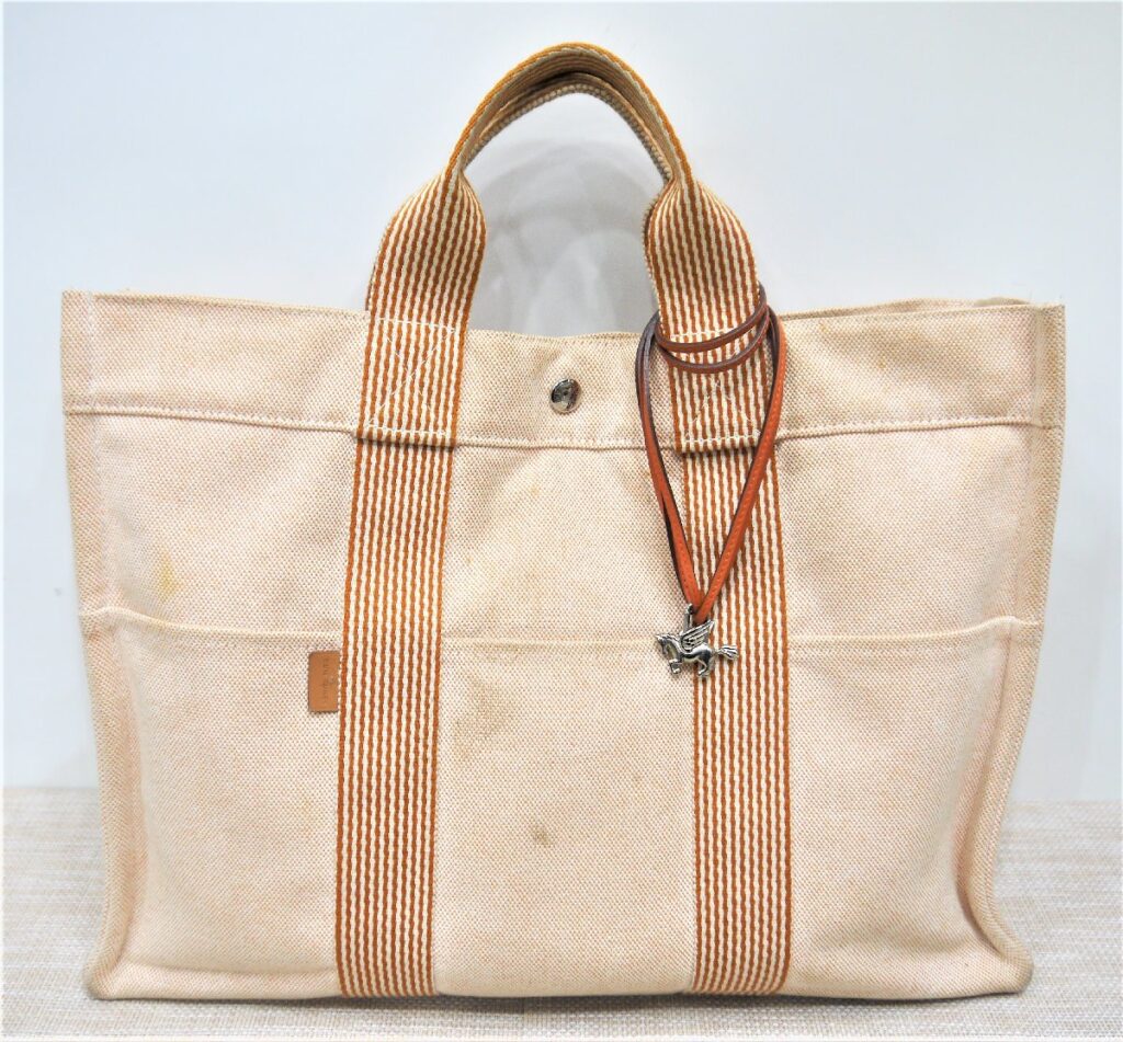正規品 HERMES エルメス ニューフールトゥMM トートバッグ ハンドバッグ オレンジ キャンバス ビジネス A4