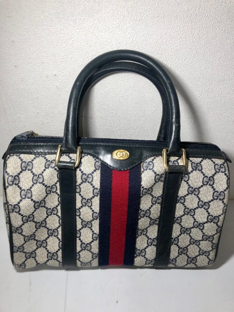 GUCCI グッチ GG柄 012 3841 58 シェリーライン ネイビー 紺 レッド ハンドバッグ ボストン 手提げ 鞄 カバン