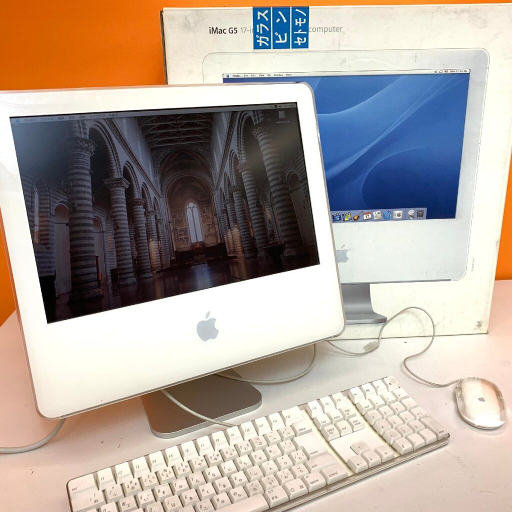 iMac G5 (17inch) A1058 M9249J/A PowerPC G5 1.6GHz 箱付 通電確認済 A1048 キーボード M5768 マウス付き 17インチ