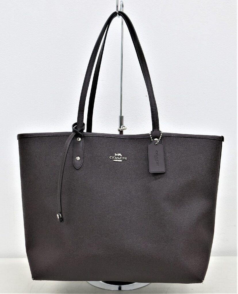 COACH コーチ トートバッグ 鞄 PVC レザー ピンク系 花柄 ダークブラウン系 リバーシブル