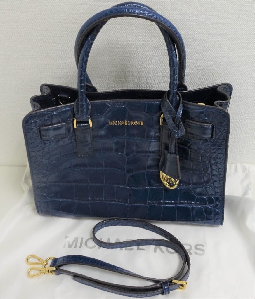 MICHAEL KORS マイケルコース 2WAY ハンドバッグ　クロコダイル型押しレザー ショルダー 手提げ 肩掛け ネイビー
