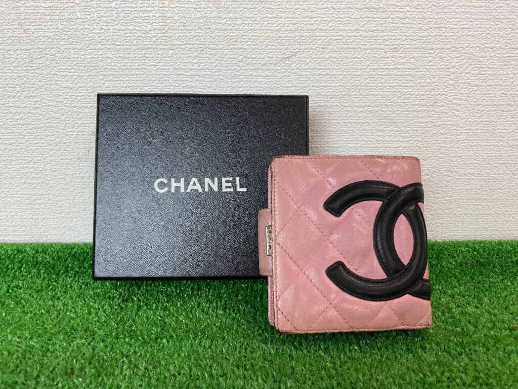 CHANEL　シャネル　カンボンライン　ココマーク　2つ折り財布　ピンク　レザー　レディース　ウォレット　札入れ　小銭入れ