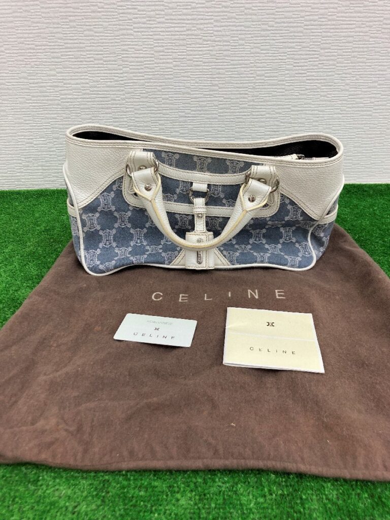 CELINE デニム ブギーバッグ ホワイトレザー ハンドバッグ セリーヌ
