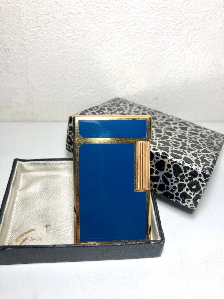 S.T.Dupont エステー デュポン 都彭 ガスライター ゴールド×ブルー 854CKE フランス パリ製 箱付き