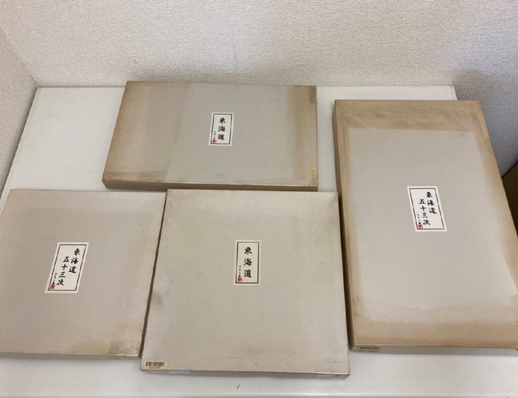 東海道 東海道五十三次 うろこ屋作 木製漆器 会津 丸盆 長手盆 4点セット