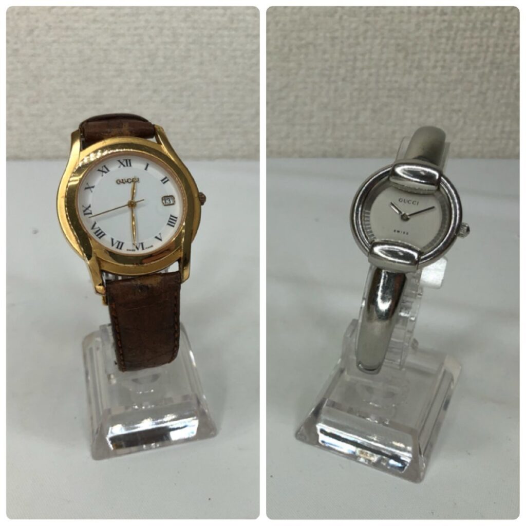 GUCCI グッチ 腕時計 2つ セット　バングル クォーツ 文字盤白 シルバー ゴールド 未稼働品 1400L デイト 1400L