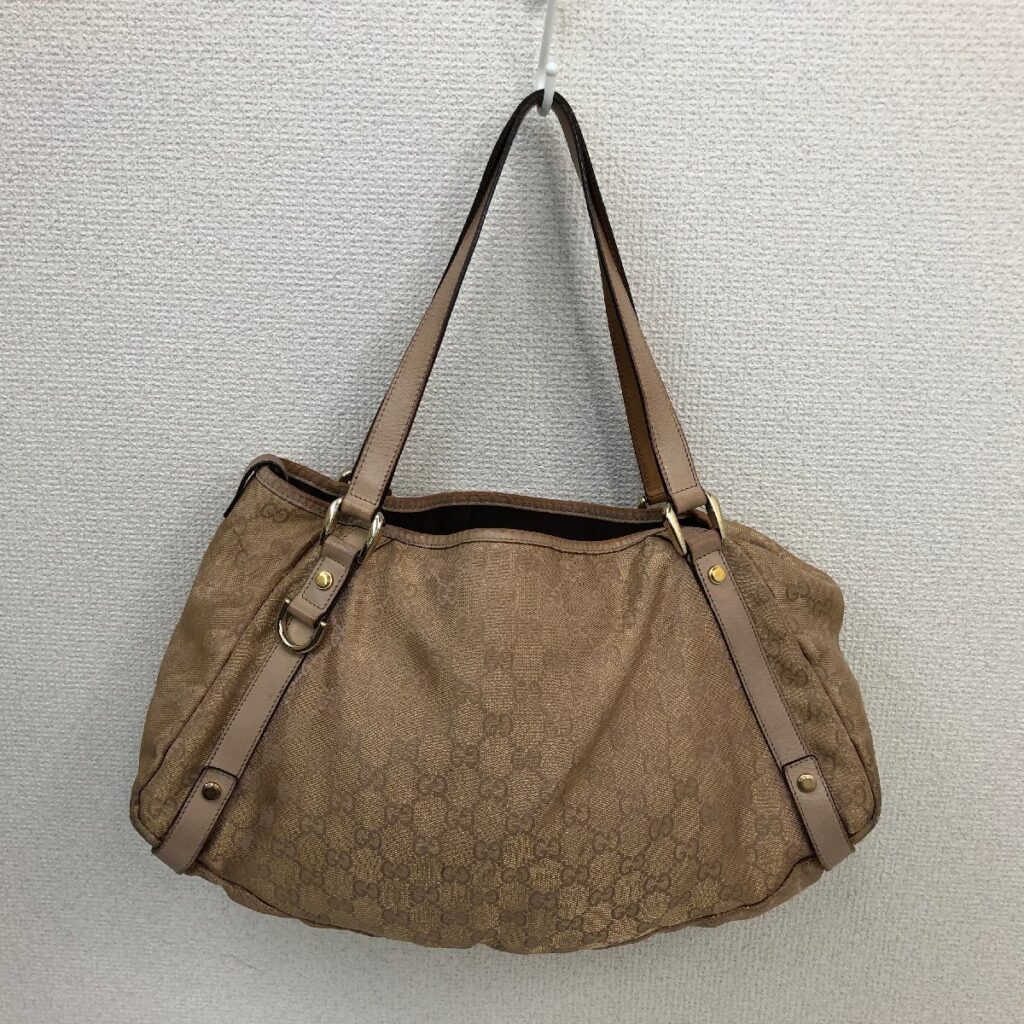 GUCCI グッチ 130736 GGキャンバス×レザー トートバッグ　ショルダー 手提げ 肩掛け ベージュ ブラウン系 カバン 鞄