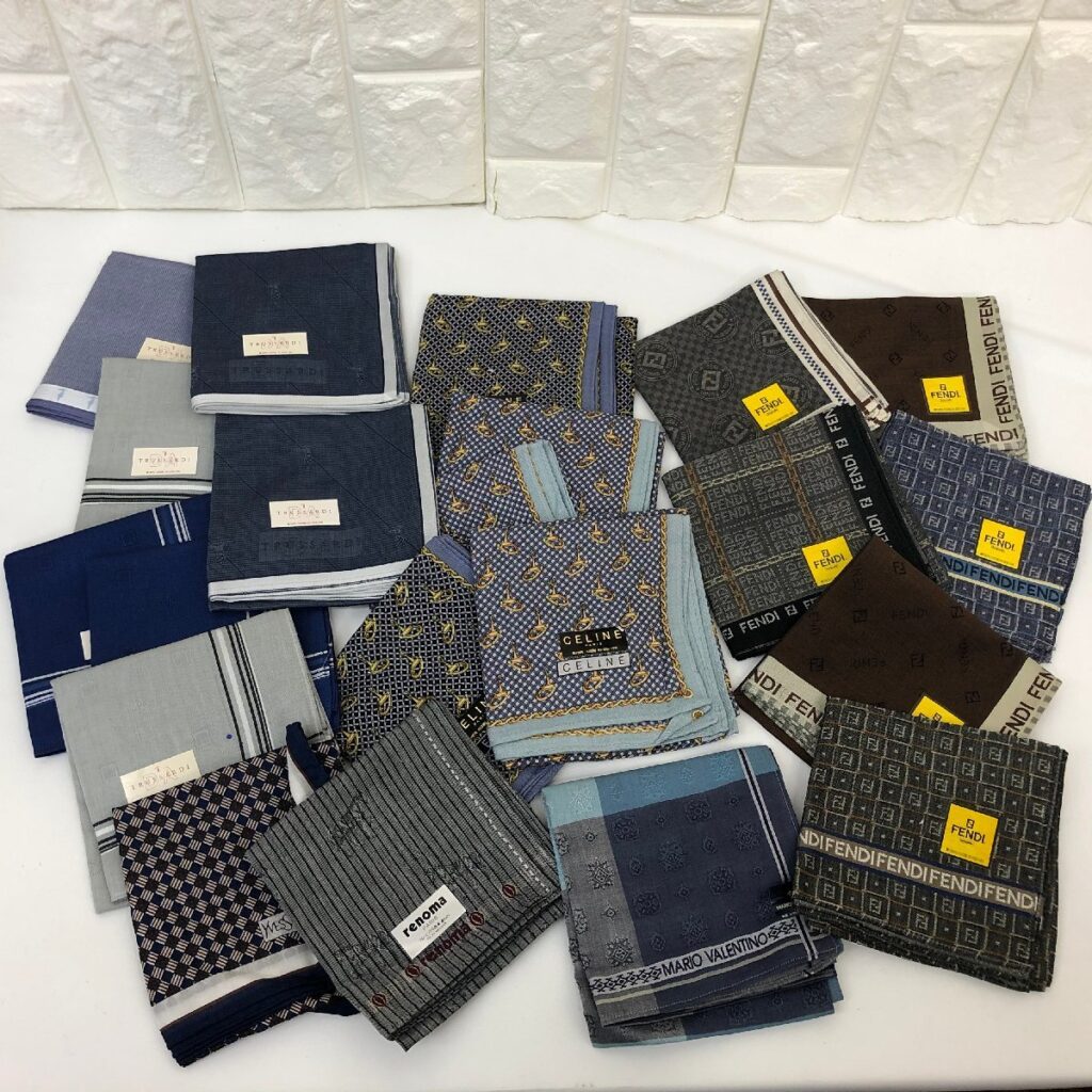 メンズ ブランド ハンカチ 大量まとめ YVES SAINT LAURENT renoma バレンチノ トラサルディ CELINE FENDI TRUSSARDI
