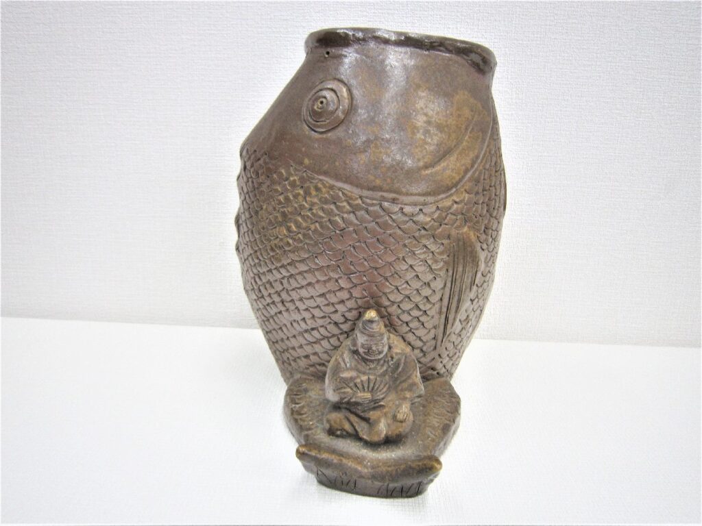 備前焼 鯉 花瓶 花器 七福神 陶器 骨董品 置物 陶磁器