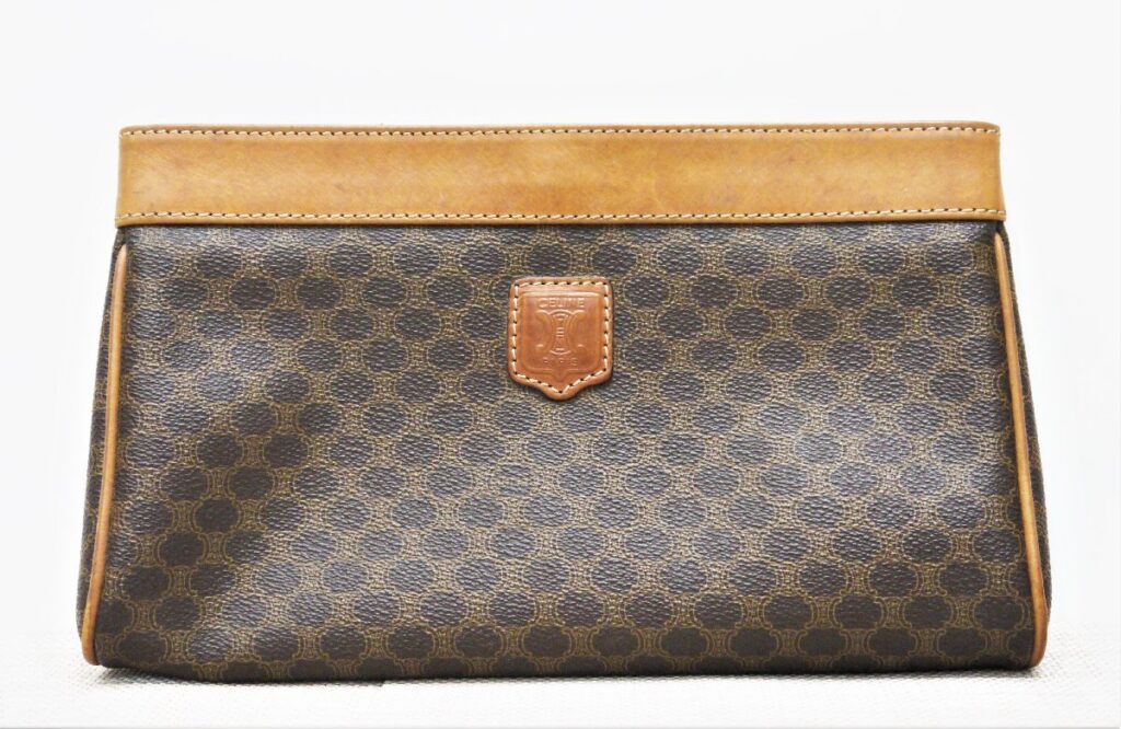 CELINE セリーヌ マカダム柄 PVC×レザー クラッチ セカンドバッグ レディース メンズ ブラウン系