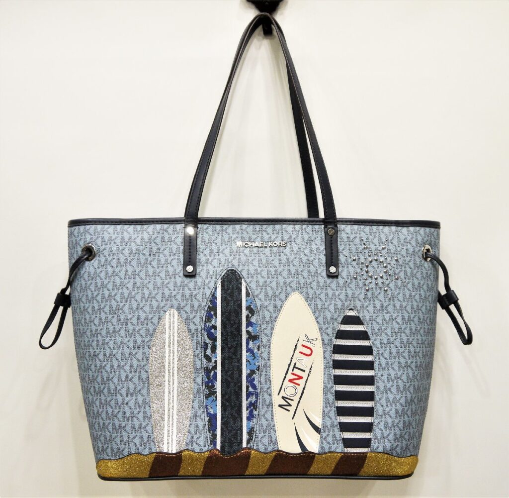 MICHAEL KORS マイケルコース PVC×レザー ハンドバッグ トートバッグ ショルダー 肩掛け ブルー系 サーフ柄