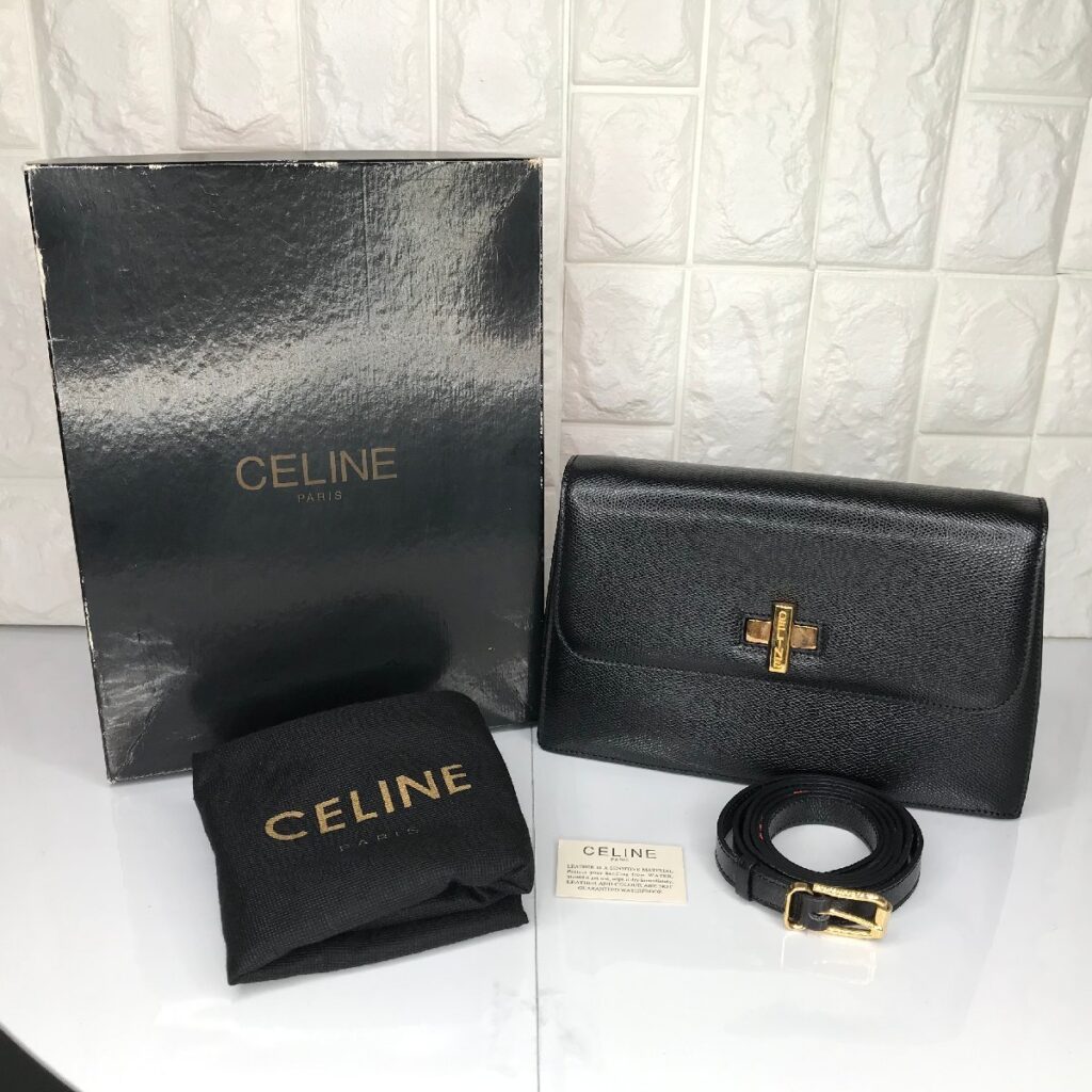 CELINE セリーヌ M95 ターンロック ショルダーバッグ　型押し ゴールド金具 レザー オールド ヴィンテージ