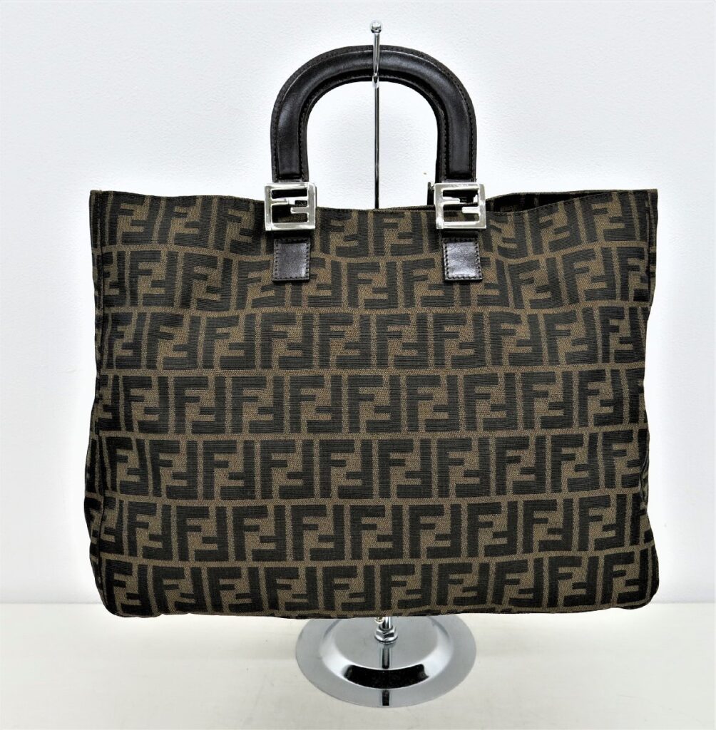 FENDI フェンディ ズッカ柄 キャンバス×レザー トートバッグ ハンドバッグ メンズ レディース ブラウン系