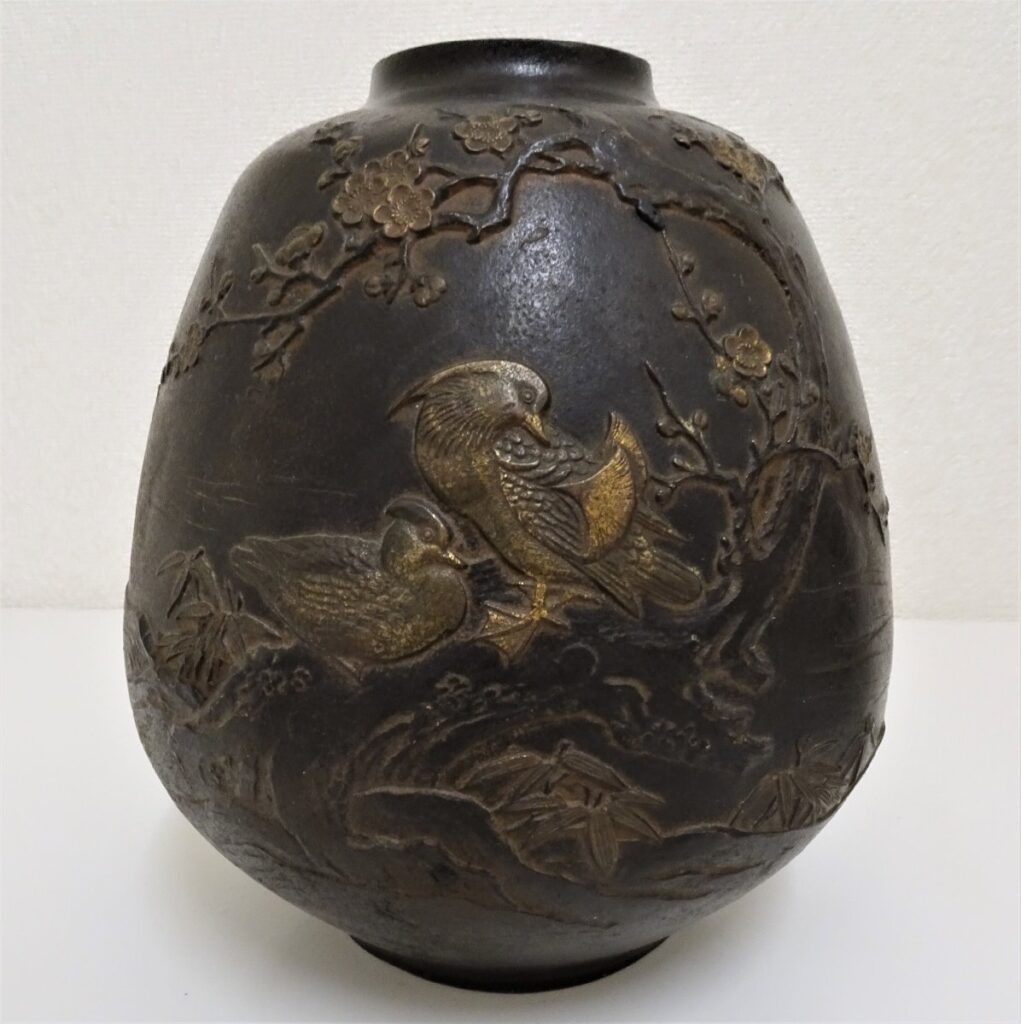 銅花器 おしどり 銅製花瓶 インテリア小物 置物