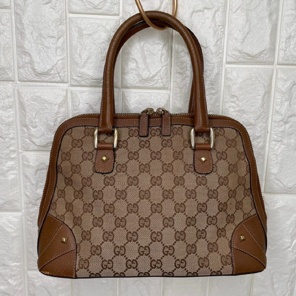 GUCCI グッチ GGキャンバス 131023 204046 ハンドバッグ　GG柄 ブラウン系 レザー×キャンバス