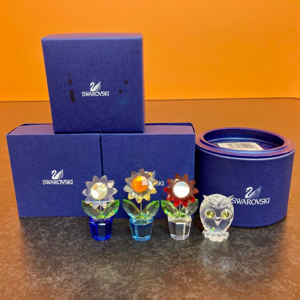 SWAROVSKI スワロフスキー クリスタル 置物 4点 ひまわり フクロウ 向日葵 ふくろう 梟 ヒマワリ インテリア ミニチュア