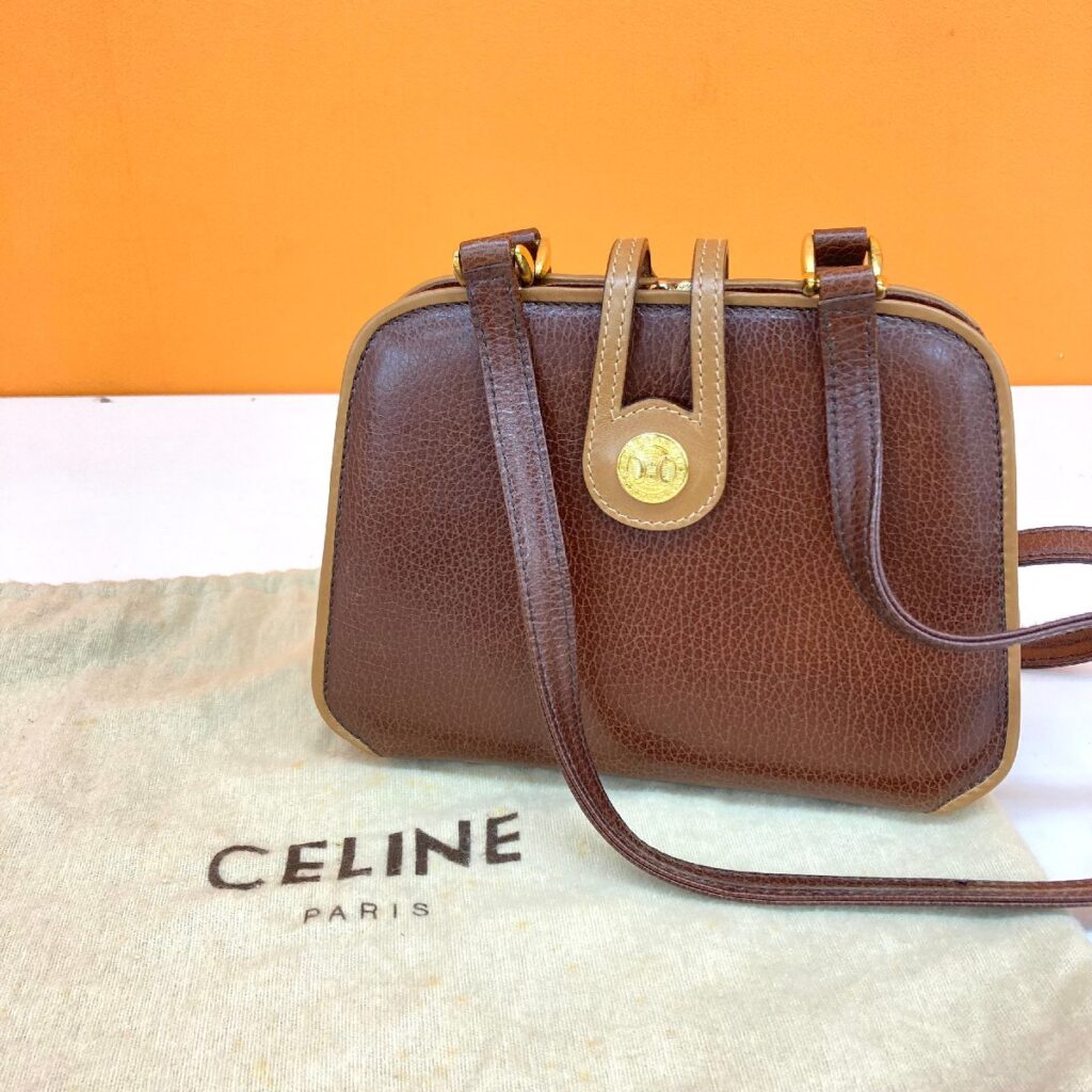 CELINE セリーヌ MO7 ガマ口 ショルダー ミニショルダー バッグ 鞄 ねじれ金具 ブラウン