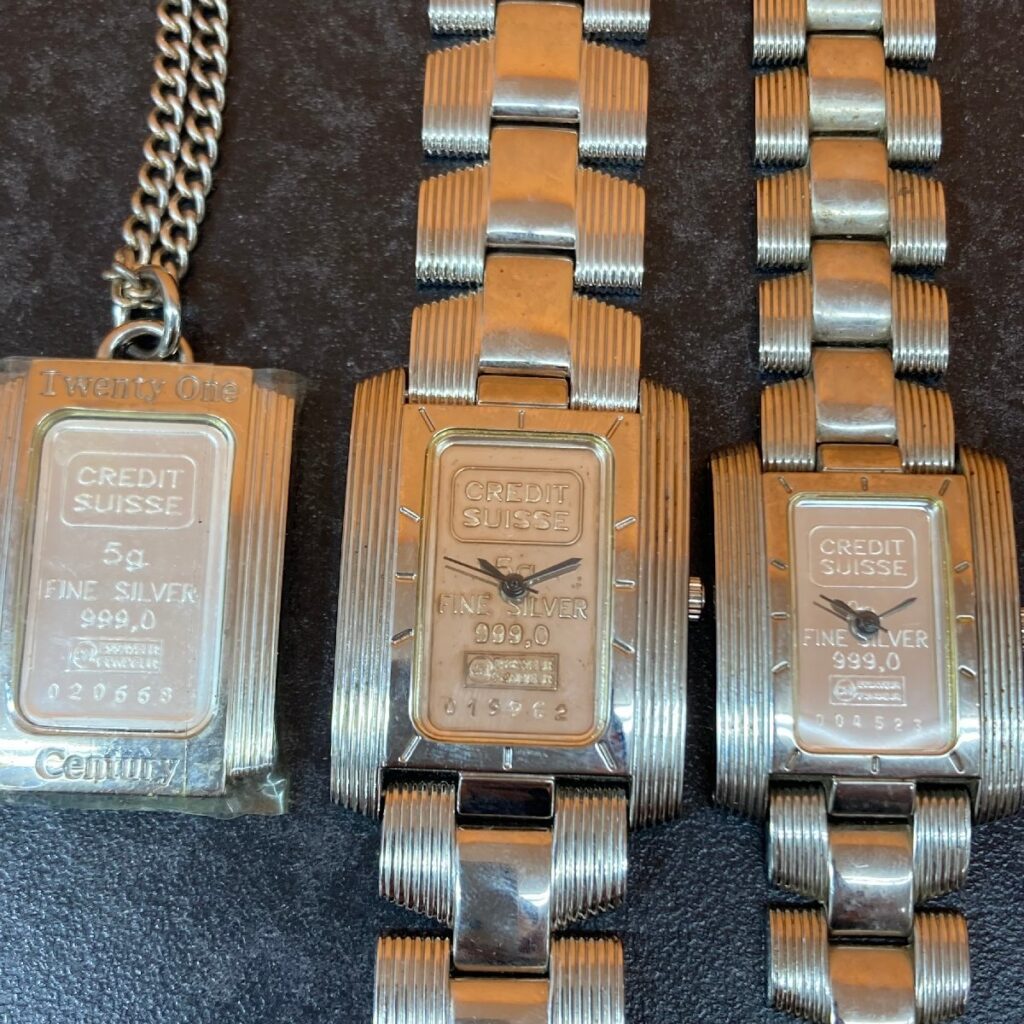 純銀 CREDITSUISSE クレディスイス FINE SILVER 合計12g クォーツ 腕時計 ネックレス 3点セット SV999 Ag999