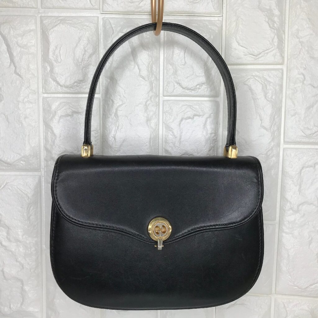 GUCCI グッチ ヴィンテージ ハンドバッグ　レザー ワンハンドル ブラック 鞄 カバン オールドグッチ GG 金具