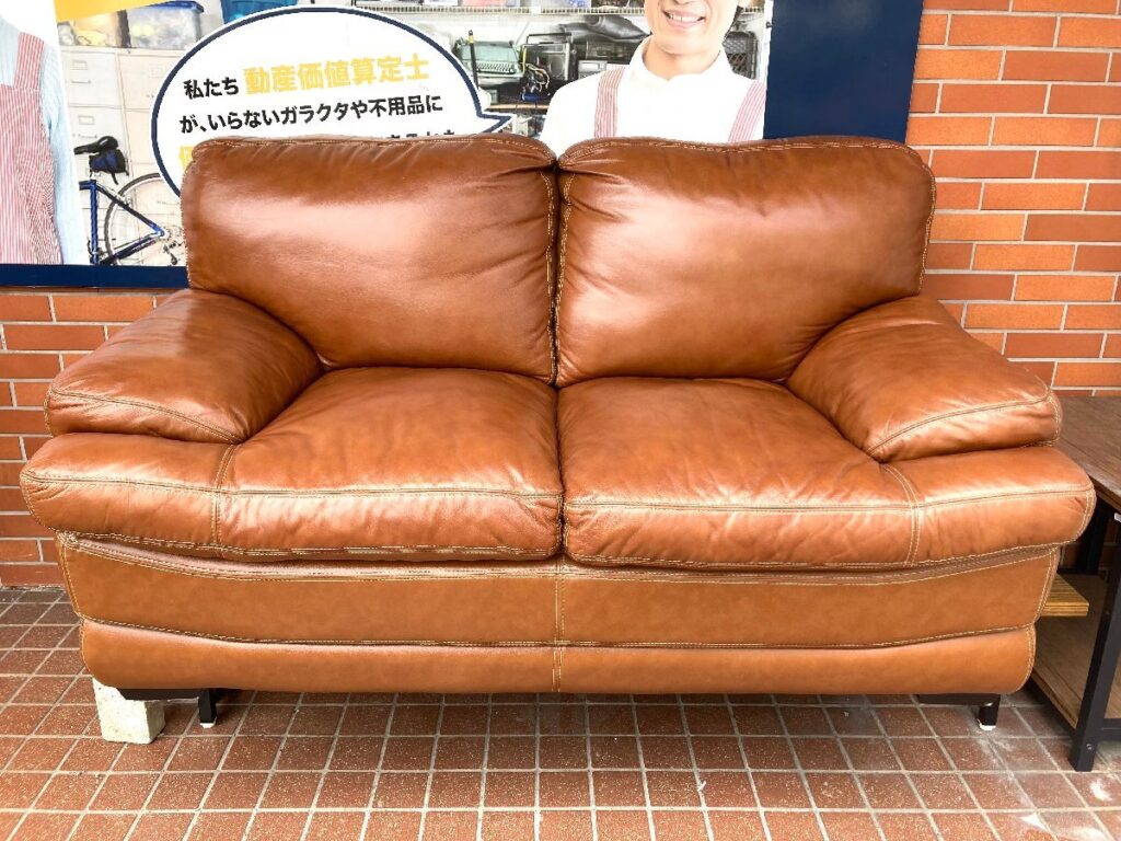 ソファー ブラウン レザー レザー調 二人掛け 2人掛け ソファ 2人用 1500mm メーカー不明 茶色 現状品 家具 ラブソファ