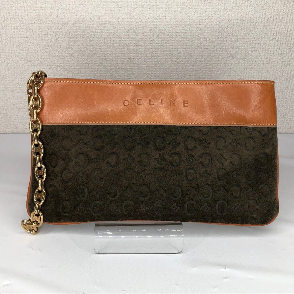CELINE セリーヌ MC00/2 スエード クラッチバッグ　チェーン ハンドバッグ グリーン