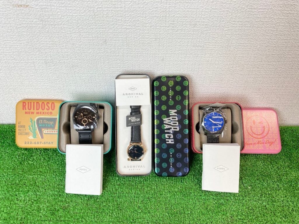 未使用品　稼働品　FOSSIL　フォッシル　腕時計　まとめ売り　3点セット　メンズ腕時計　黒文字盤　青文字盤