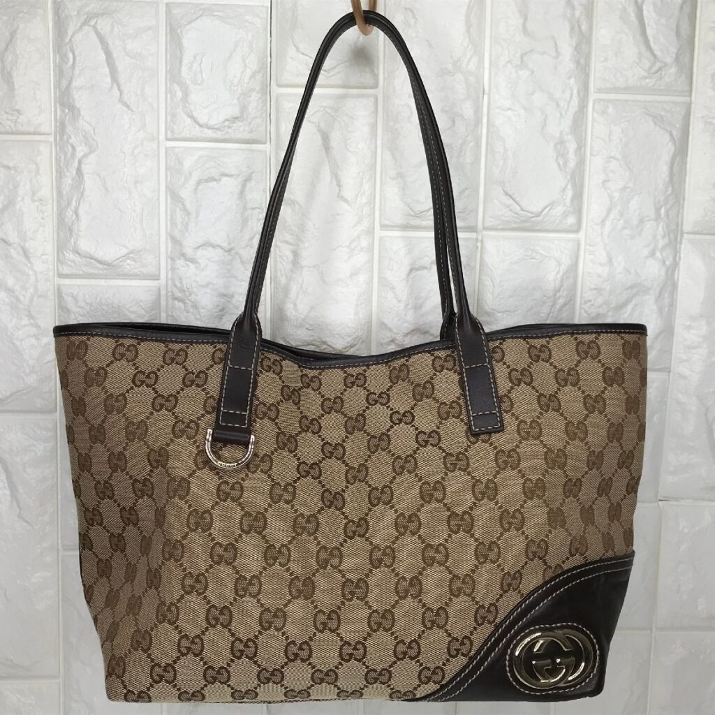 GUCCI グッチ GG柄 169946 トートバッグ　キャンバス×レザー ハンドバッグ カバン 鞄 ブラウン系 ゴールド金具