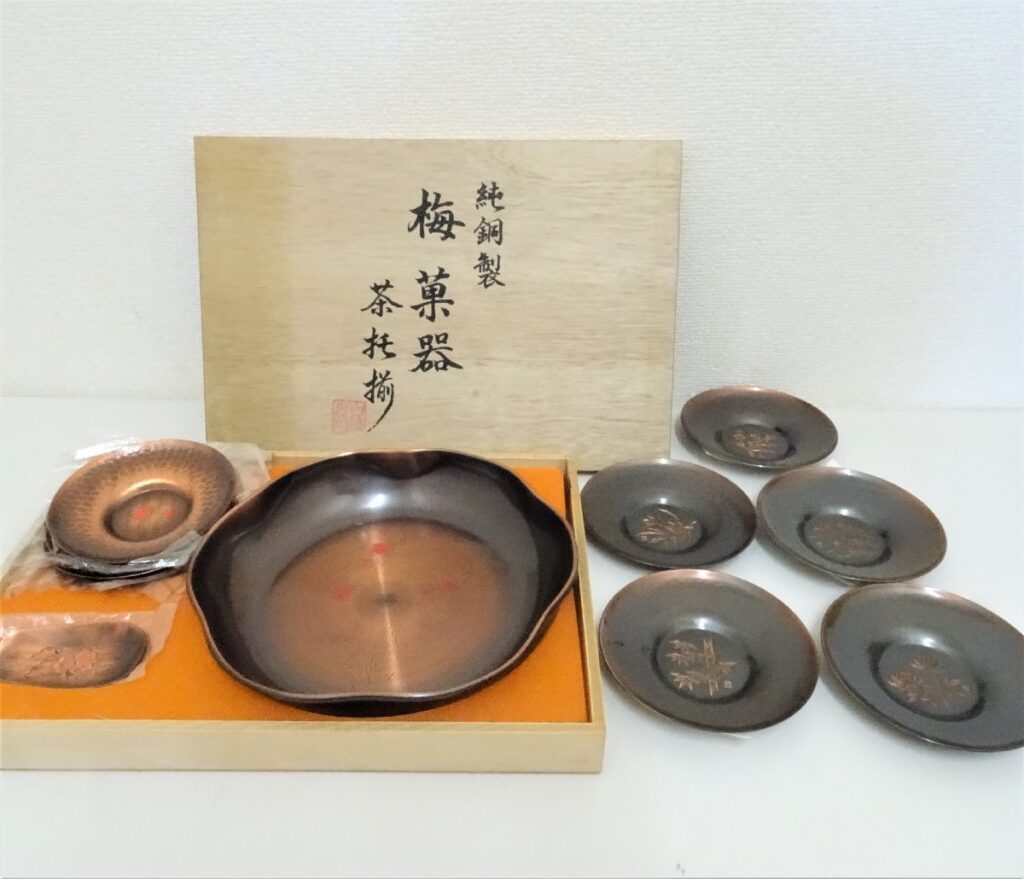 純銅製 梅 菓器 茶托揃 セット 銅食器 茶器 茶托