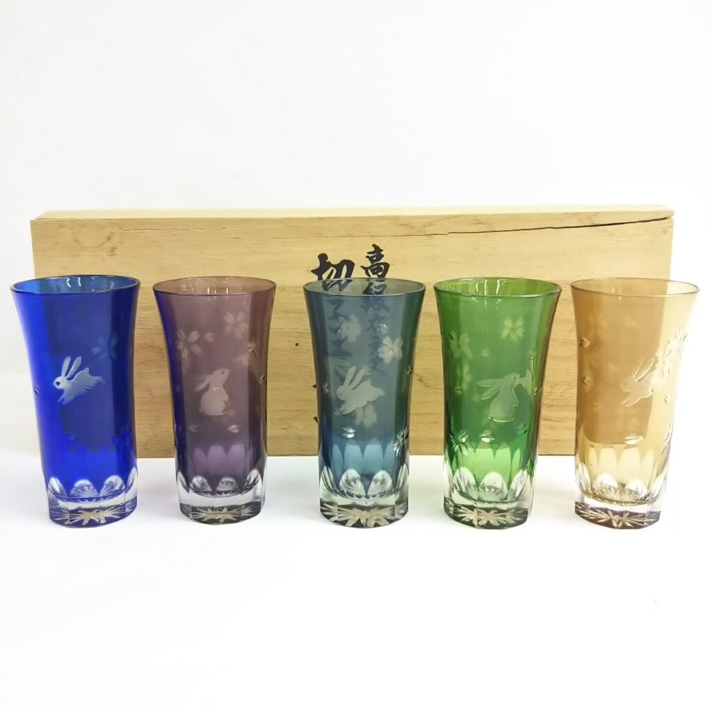 切子タンブラー 5客セット グラス うさぎ 化粧箱入り 和食器 現状品