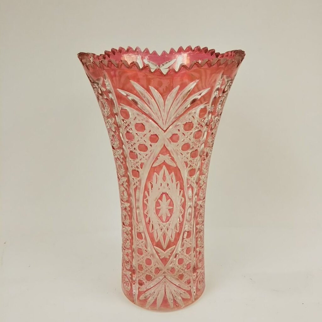 切子 花瓶 赤 フラワーベース 現状品