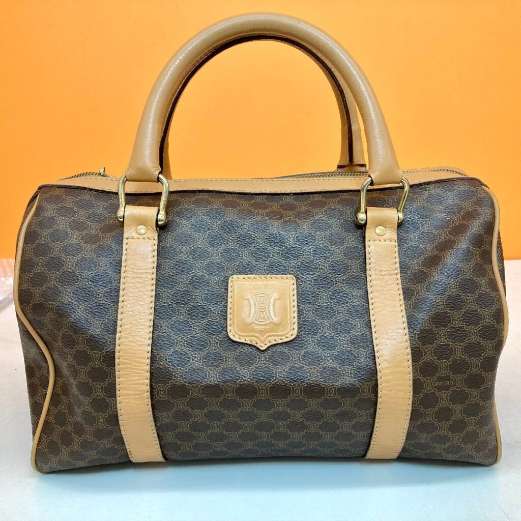 CELINE セリーヌ ボストンバッグ マカダム柄 M11 オールドセリーヌ ブラウン 茶色 ビンテージ ヴィンテージ ハンドバッグ