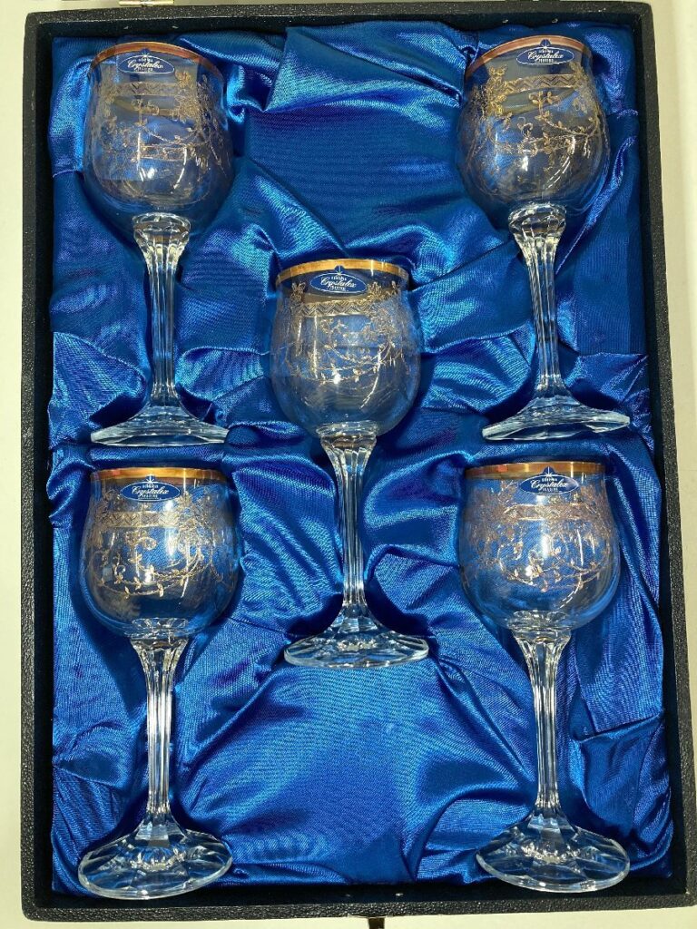 ボヘミアグラス ボヘミア 5脚 BOHEMIA GLASS ワイングラス 銀彩 ガラス カットグラス クリスタル チェコスロバキア 食器