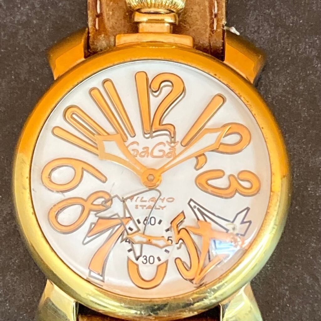 GAGA MILANO ガガミラノ マヌアーレ ブラウン ホワイト ゴールド手巻 裏スケルトン スモールセコンド