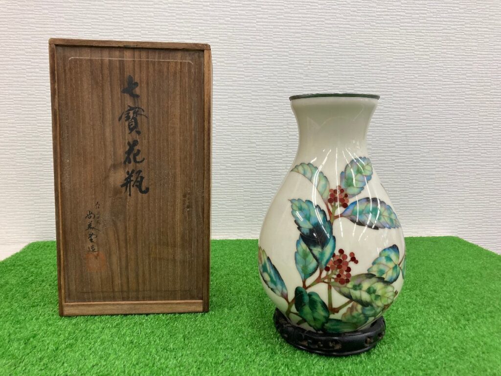 大阪尚美堂 造 七寶花瓶 共箱