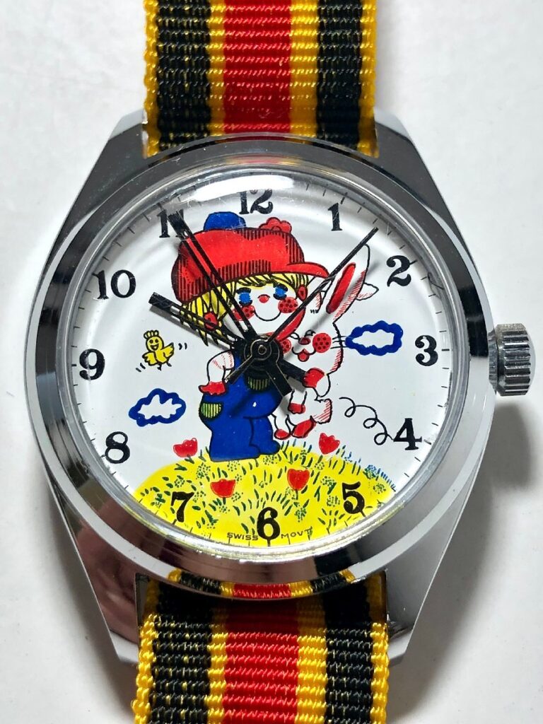 腕時計 キャラクター 水森亜土 亜土ちゃん 銀色 ストライプ アンティーク ヴィンテージ レトロ 動作未確認